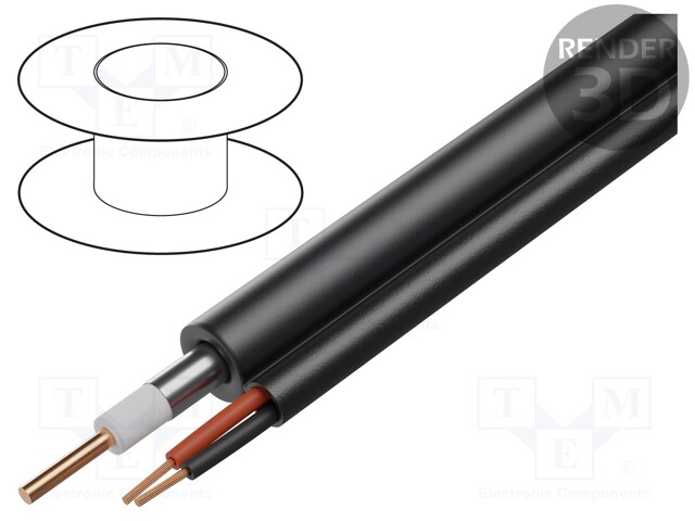 Wire: coaxial; RG59; stranded; CCA; PVC; black; 300m; Øcable: 6.1mm