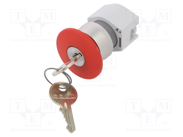Switch: emergency stop with key; Stabl.pos: 2; 22mm; red; IP65