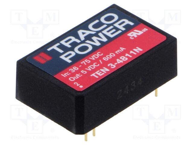 Converter: DC/DC; 3W; Uin: 36÷75V; 5VDC; Iout: 600mA; DIP24; 12.8g