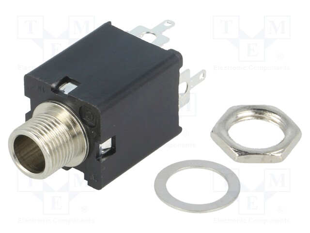 Socket; Jack 6,35mm; female; stereo; with double switch; straight
