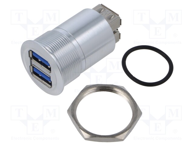 Adapter; USB A socket x2,both sides; USB 3.0; Thread: M22; 1÷10mm