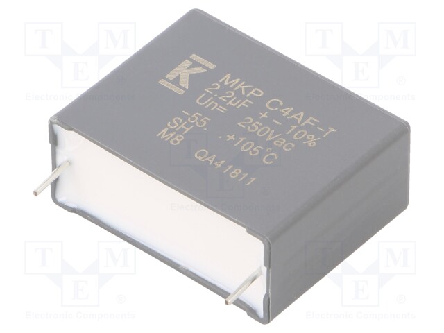 AC Film Capacitor, 2.2 µF, 250 VAC, Metallized PP, ± 10%, C4AF Series, Radial Box