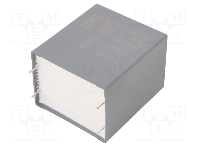 AC Film Capacitor, 62 µF, 250 VAC, Metallized PP, ± 10%, C4AF Series, Radial Box