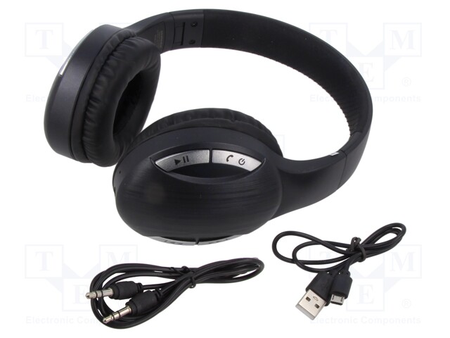 Bluetooth headphones with microphone; black; USB B micro; 10m