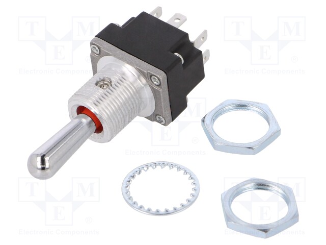 Switch: toggle; Pos: 3; DPDT; ON-OFF-ON; 0.1A/28VAC; Leads: screw