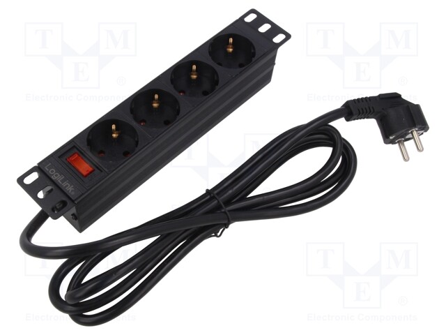 Plug socket strip: supply; Sockets: 4; 230VAC; 16A; black; 2m; IP20