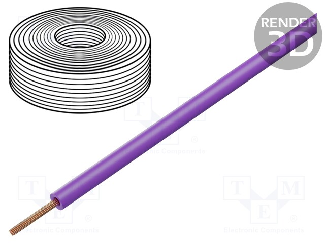 Wire; stranded; Cu; 1x0,25mm2; PVC; violet; 100V; -10÷85°C; 10m