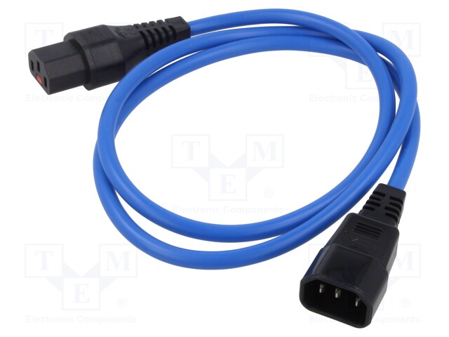 Cable; IEC C13 female,IEC C14 male; PVC; 1m; blue; 10A; 250V