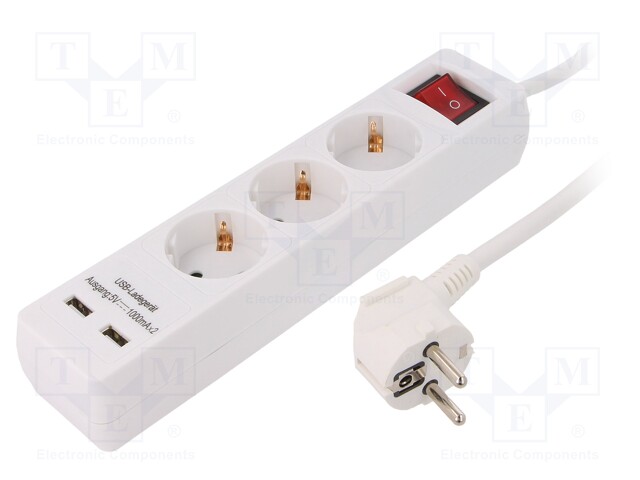 Plug socket strip: protective; Sockets: 5; 230VAC; 16A; 1.4m; IP20