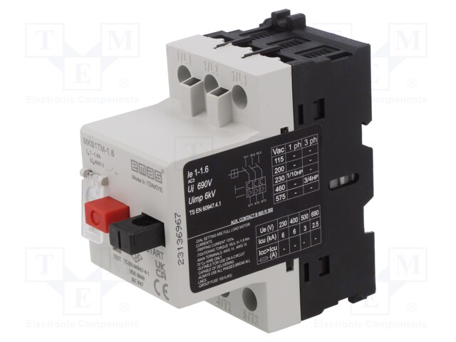 Motor breaker; for DIN rail mounting; 1÷1.6A; IP40; -5÷40°C; 690V