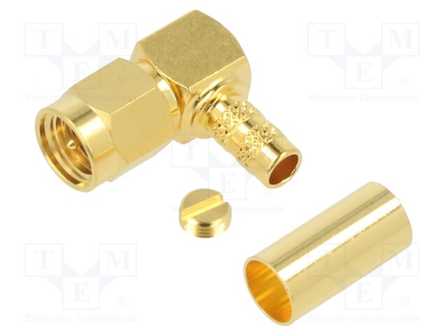 Plug; SMA; male; angled 90°; 50Ω; crimped; for cable; teflon