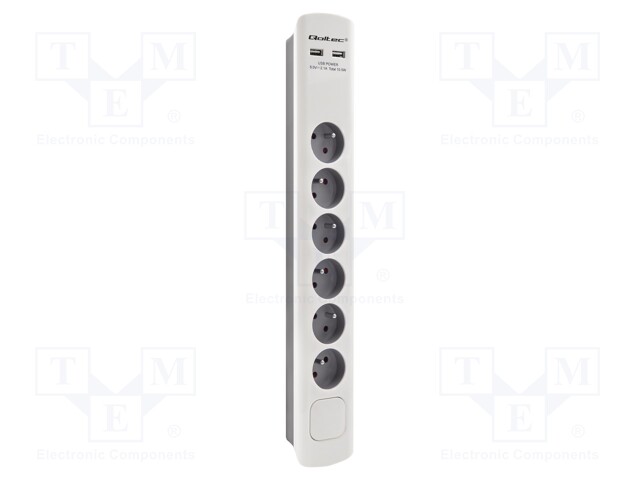 Plug socket strip: protective; Sockets: 6; 230VAC; 16A; white-gray