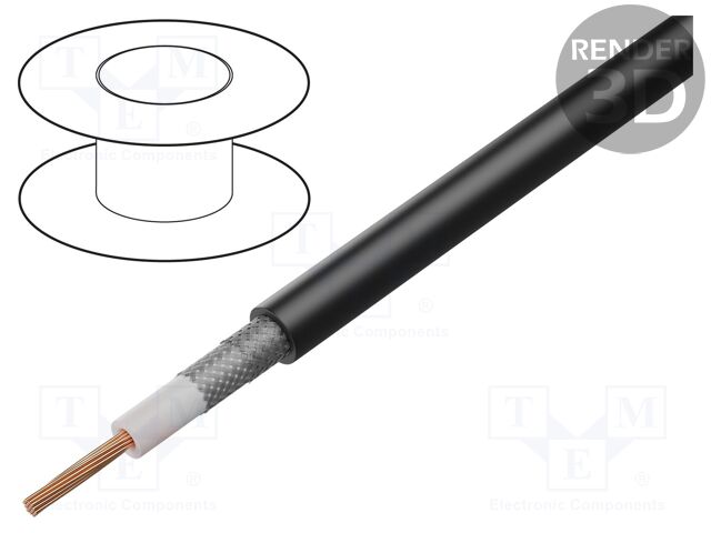 Wire: coaxial; RG6; 1x19AWG; stranded; Cu; PVC; black; 305m; 1000ft
