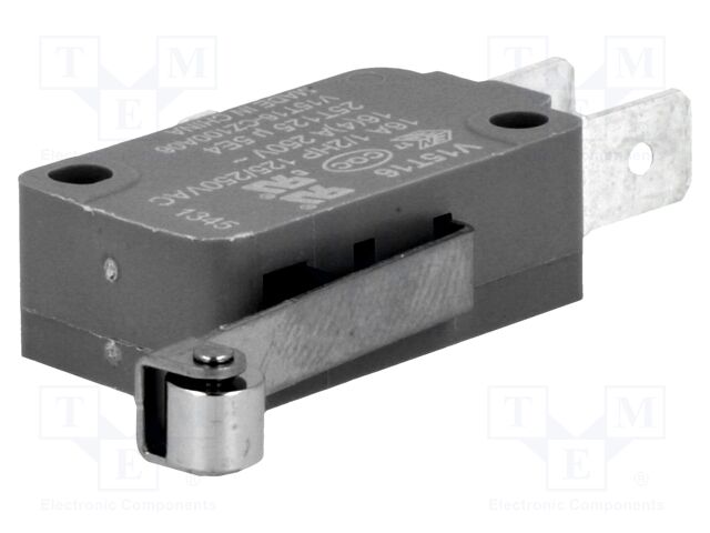Microswitch, Standard, Long Roller Lever, SPDT, Quick Connect, 16 A