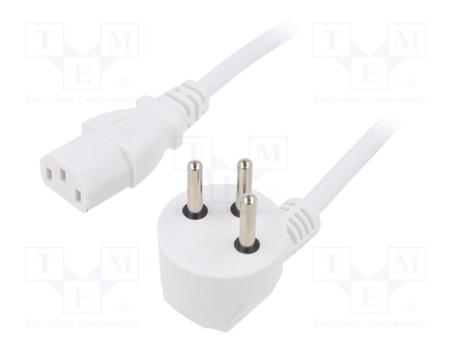 Cable; IEC C13 female,IS1-16P (H) plug angled; PVC; 3m; white