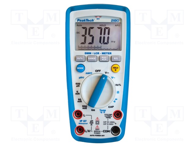 LCR meter; LCD (5999),bargraph; 600/6k/60k/600k/6M/60MΩ; 342g