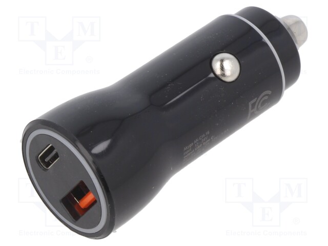 Automotive power supply; USB A socket,USB C socket; black