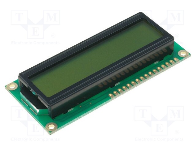 Display: LCD; alphanumeric; STN Positive; 16x2; yellow-green; LED