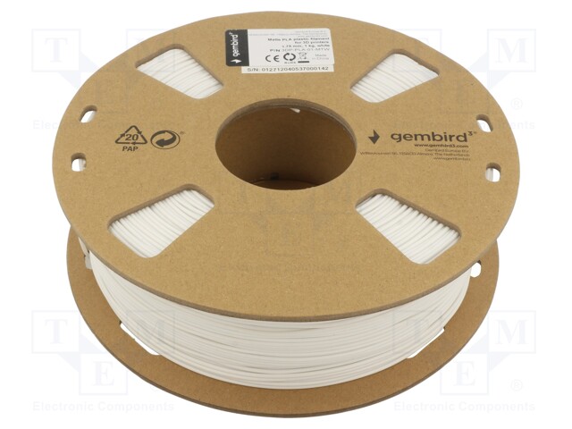 Filament: PLA-MATT; 1.75mm; white; 190÷220°C; 1kg