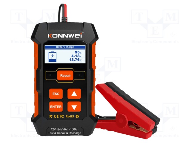 Tester: battery; LCD; Additional functions: data logger; 12/24V