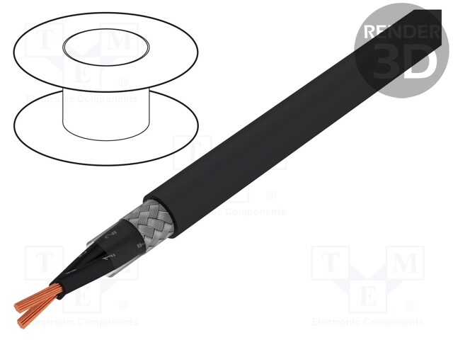 Wire; OZ-500-C; 2x0,75mm2; tinned copper braid; PVC; black