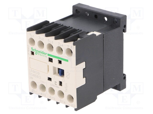 Contactor: 4-pole; NO x4; 24VDC; 9A; DIN,on panel; TeSys K; W: 45mm