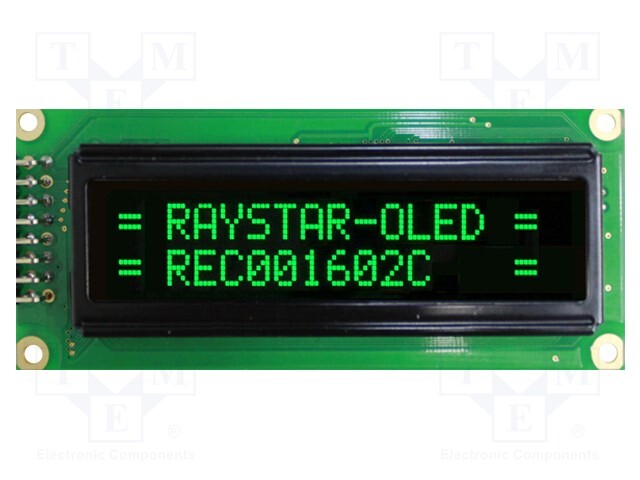 Display: OLED; alphanumeric; 16x2; Window dimensions: 66x16mm