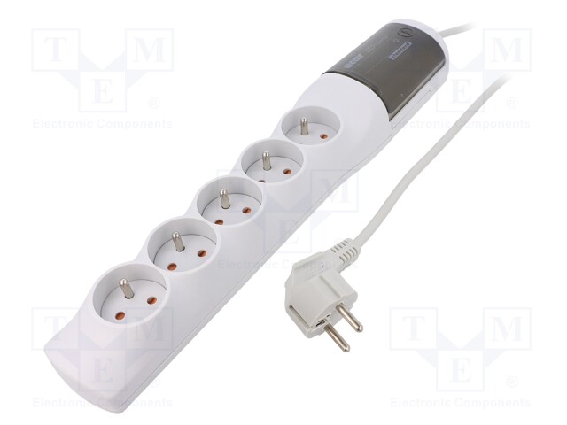 Plug socket strip: protective; Sockets: 5; 230VAC; 10A; grey