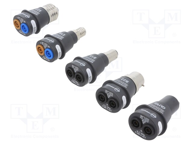Adapter; adapter x5,case; 4mm; Cap: B15,B22,E14,E27,GU10