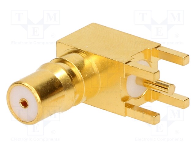 Socket; QMA; female; angled 90°; 50Ω; THT; on PCBs; teflon