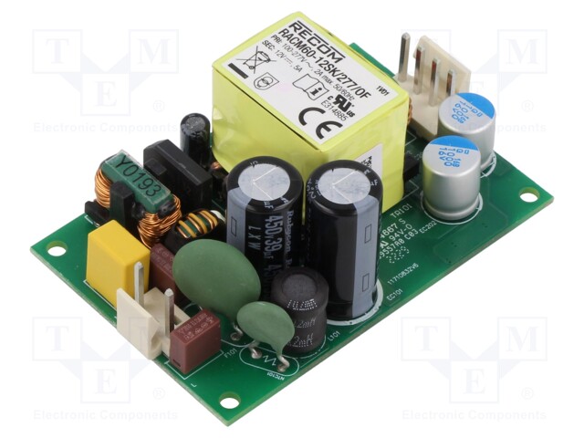 Power supply: switched-mode; 60W; 80÷305VAC; 12VDC; 5000mA; 90%