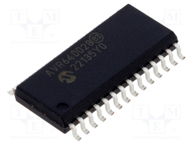 IC: AVR microcontroller; EEPROM: 256B; SRAM: 8kB; Flash: 64kB; SO28