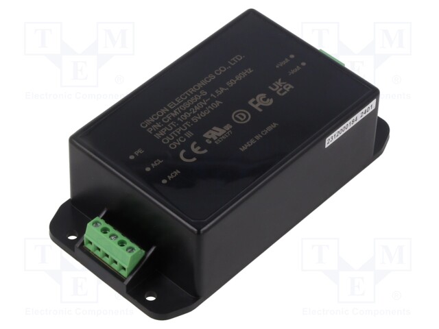 Power supply: switched-mode; 70W; 5VDC; 10A; 55.2x106.6x30.5mm