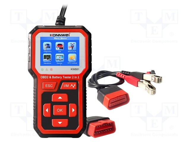 Tester: battery; LCD; Additional functions: OBD diagnostic meter