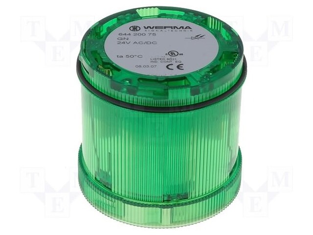 Signaller: lighting; continuous light; Colour: green; Usup: 24VDC