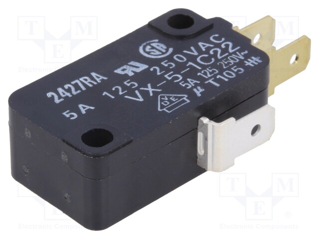Microswitch SNAP ACTION; without lever; SPDT; 5A/250VAC; ON-(ON)