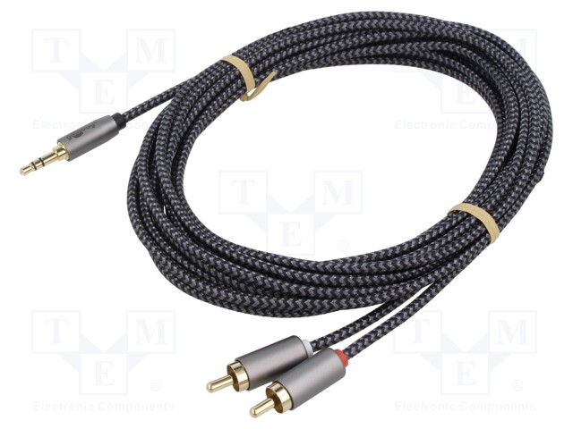 Cable; Jack 3.5mm 3pin plug,RCA plug x2; 3m; black-gray; PVC