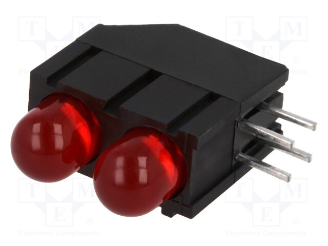 LED; in housing; red; 5mm; No.of diodes: 2; 20mA; Lens: diffused,red