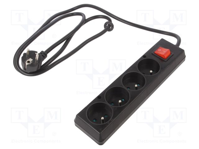 Extension lead; Sockets: 4; PVC; black; 3x1,5mm2; 1.5m; 16A