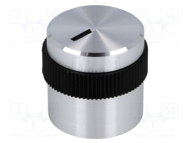 Knob; with pointer; aluminium,plastic; Shaft d: 4mm; Ø15.9x15mm