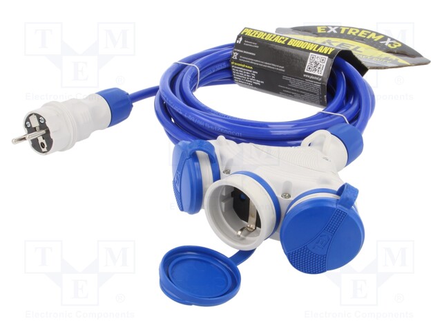 Extension lead; Sockets: 3; rubber; black; 3x1,5mm2; 25m; 16A