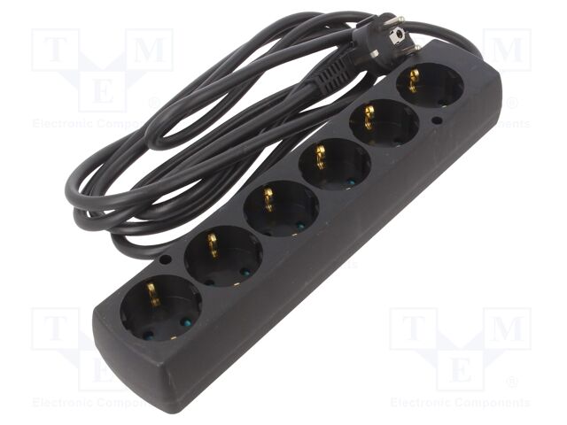 Extension lead; Schuko; Sockets: 6; PVC; black; 3x1,5mm2; Len: 3m