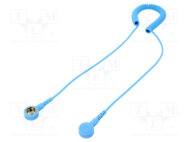 Coiled earth lead; ESD; Features: 2 10mm female press stud; blue