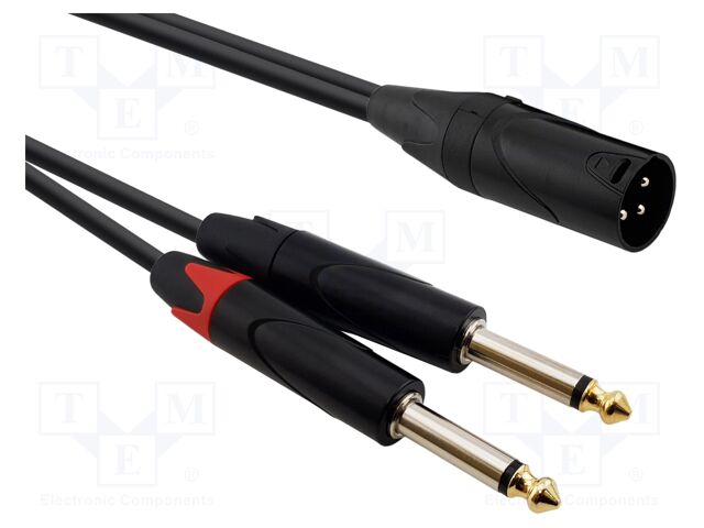 Cable; Jack 6,3mm plug x2,XLR male 3pin; 15m; black; PVC
