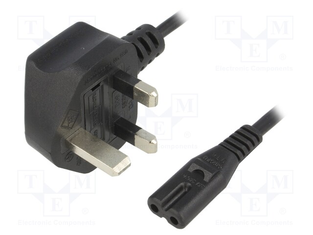 Cable; BS 1363 (G) plug,IEC C7 female; 1.8m; Sockets: 1; black