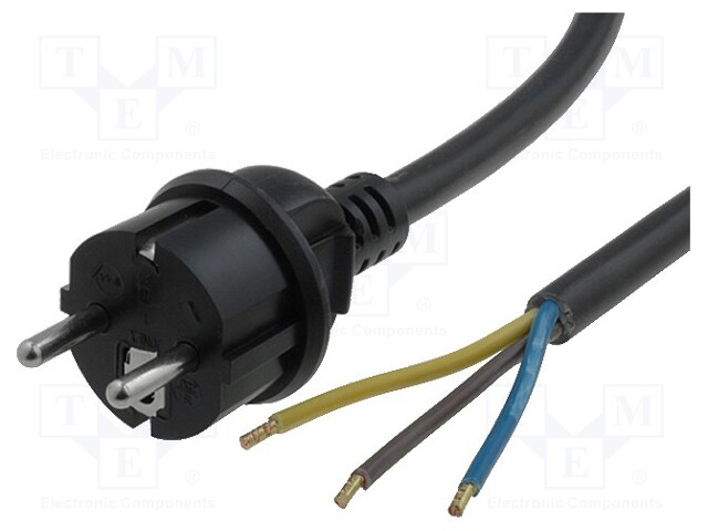 Cable; CEE 7/7 (E/F) plug,wires; 1.8m; black; PVC; 3x2,5mm2; 16A