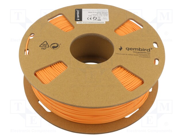 Filament: PLA-MATT; 1.75mm; orange; 190÷220°C; 1kg