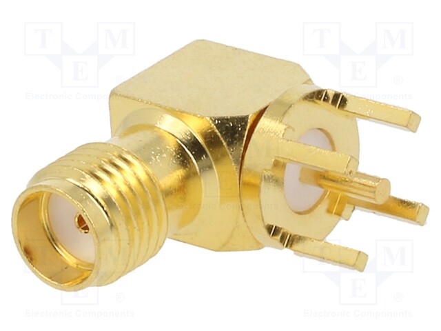 Socket; SMA; female; angled; 50Ω; THT; on PCBs; teflon (PTFE)