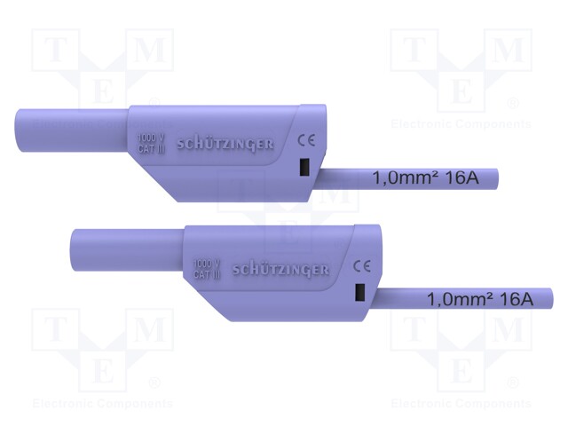 Test lead; 16A; banana plug 4mm,both sides; Urated: 1kV; Len: 0.5m