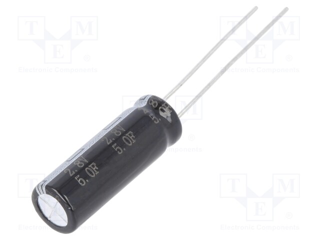 Capacitor: electrolytic; supercapacitor; 5F; 2.8VDC; ESR: 70mΩ; THT